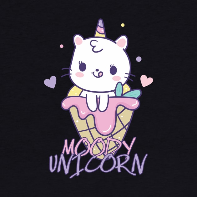 Moody unicorn - Cute little unicorn in an ice cream you and your kids would love! - Available in stickers, clothing, etc by Crazy Collective